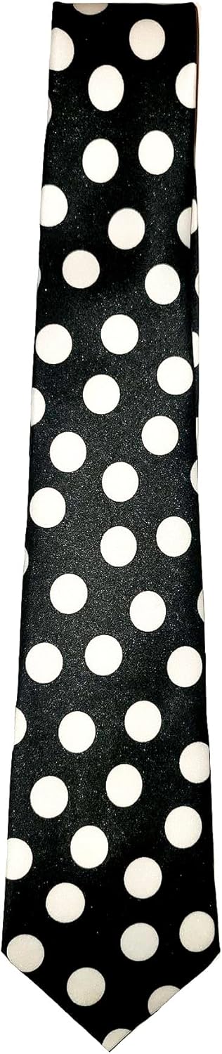 White and Black Polka Dot Tie Necktie Unisex...