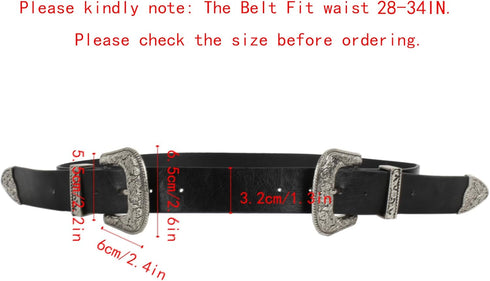 CLARA Women Vintage Western Waist Belt Double Buckle Belt PU Leather Waistband for Jeans Dress...