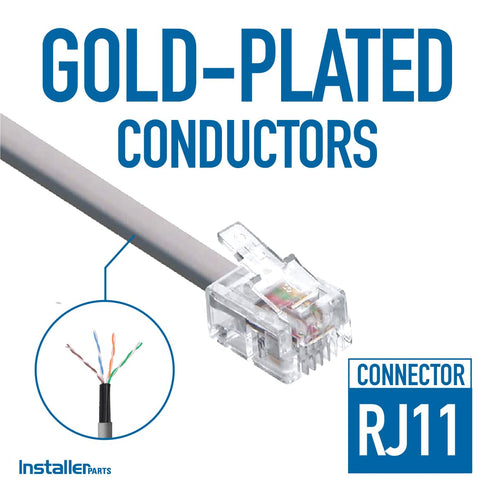 InstallerParts RJ11 Modular Telephone Cord Extension- Straight Wiring, Silver (7FT)...