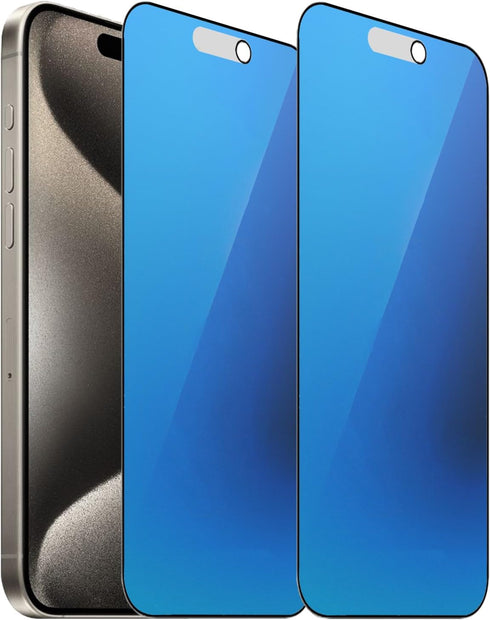 2 Pack Matte Anti-Blue Privacy Tempered Glass for iPhone 15 Pro Max Anti-glare Anti-Spy Screen Protector Anti-Peeping Film Electroplated Blue 6.7 ...
