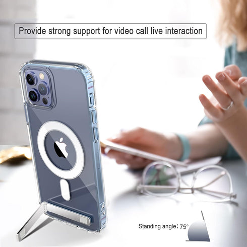 for iPhone 12 Pro Max Case - Transparent Hard PC Back Slim Shockproof Protective Case with Three-Way Stand and Magsafe Compatibility...