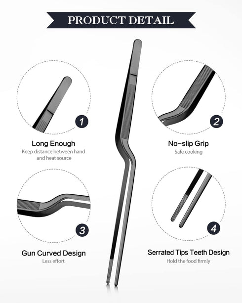 12-inch Cooking Tweezer and Offset Tweezer Set, Tongs Precision Serrated Tips, Stainless Steel Professional Chef Tweezer Kitchen Tools for BBQ, Pl...