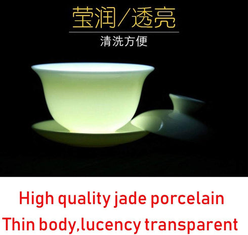 Gaiwan White Glaze Porcelain Teacup kung Fu Tea Service Set for Home Office Decoration (100ml)...