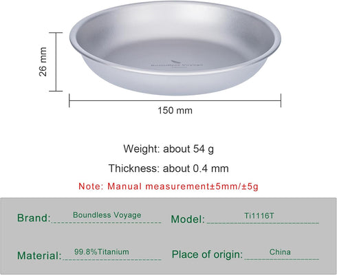 Boundless Voyage Titanium Camping Plate Dishes Saucer Lightweight Round Dinnerware Set Stackable Serving Plates Pasta Plates Travel Outdoor Home K...
