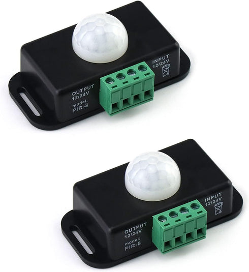 QWORK Motion Sensor LED Switch (2 Pack), 12-24V, 6A, Adjustable Delay Time, 5-8M Induction Distance, 60° Field of View, for LED Strip Lighting, Wa...