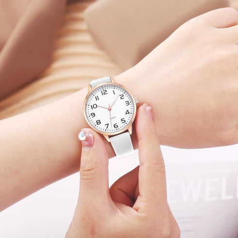 Women Watches Leather Mesh Strap Round Case Analog Fashion Ladies Wrist Watches...