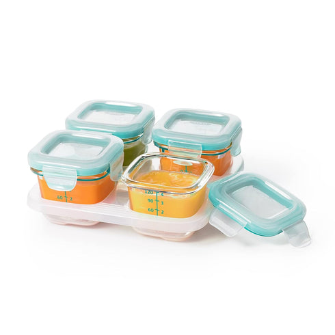 OXO Tot Glass Baby Blocks Food Storage Containers, Teal, 4 oz...