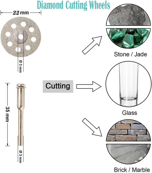 Cutting Wheels for Rotary Tool, Diamond Metal Wood Cutting Wheels and Drill Cutting Disc with 1/8" Shank and Resin Cutting Off Wheels with Mandrel...