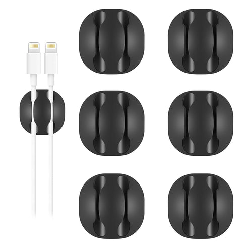Shintop Cable Clips, 6 Pack Black Double Cord Holder Adhesive Cable Management Wire Organizer for Organizing Desk Nightstand Car Phones Chargers...