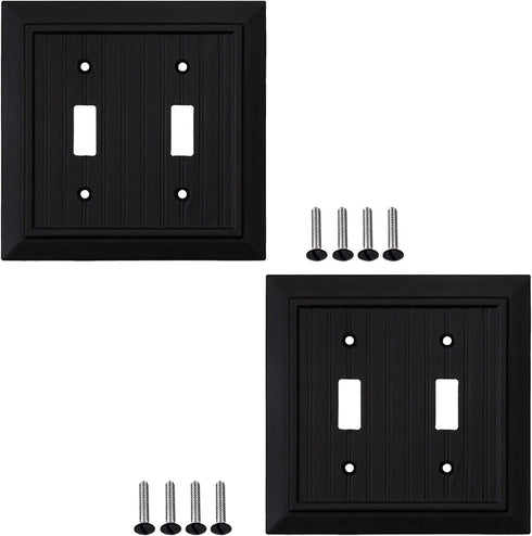 SleekLighting Double Toggle Wall plates | Decorative Bamboo Classic Beadboard Black Finish | Electric Outlet and Switch Covers| Style: 2 Gang Togg...