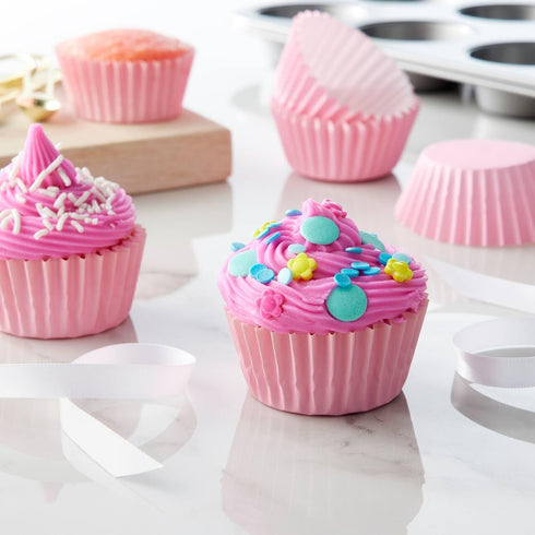 Caperci Grease-Resistant Standard Pink Cupcake Liners 150 Counts - Heavy Duty Paper Muffin Baking Cups, Odorless, No Muffin Pan Needed, Easily Pee...