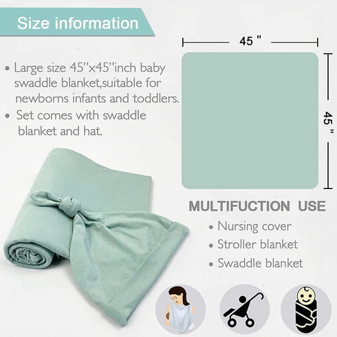OWLOWLA Swaddle Blanket and Hat Set Newborn Swaddle Wrap Baby Receiving Blanket for Baby Boys Girls(Sage)...