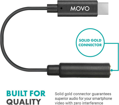 Movo Female 3.5mm TRRS Microphone Adapter Cable to USB-C Connector Dongle Compatible with Apple iPhone 15 and up, iPad Smartphones and Tablets - O...