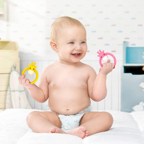 SHARE&CARE BPA Free Silicone Giraffe Baby Teether Toy with Storage Case, for 3 Months Above Infant Sore Gums Pain Relief and Baby Shower, Baby Tee...