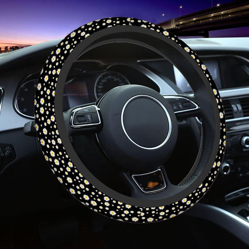 Swono Daisy Floral Car Steering Wheel Cover Cute Daisy Flower Pattern Safe Driving Anti-Slip Steering Wheel Covers Steering Wheel Protection No Sm...