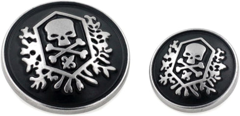 Bezelry Skull Emblem Matte Silver Black Metal Shank Double Blazer Button Set. 6 Pcs of 23mm, 8 Pcs of 15mm...