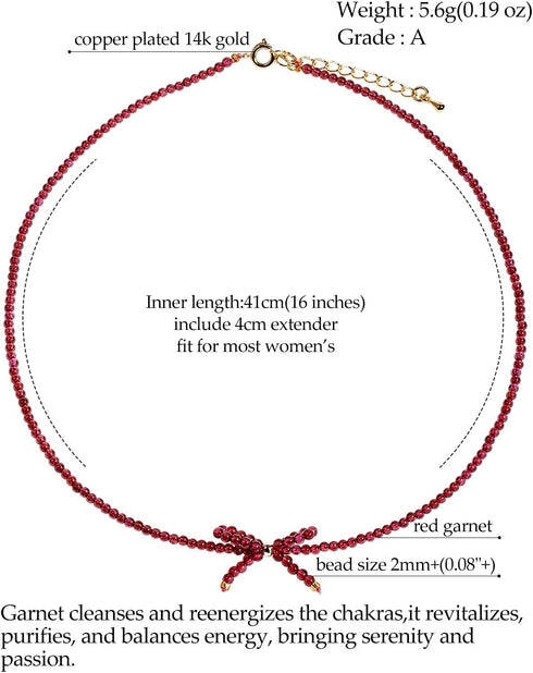 Jewever Genuine Red Garnet Birthstone Choker Necklace for Women Crystals and Healing Stones Bowknot Cute Jewelry Gifts...