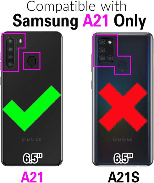 Asuwish Phone Case for Samsung Galaxy A21 Wallet Cover and Tempered Glass Screen Protector Leather Flip Credit Card Holder Stand Lanyard Wrist Str...