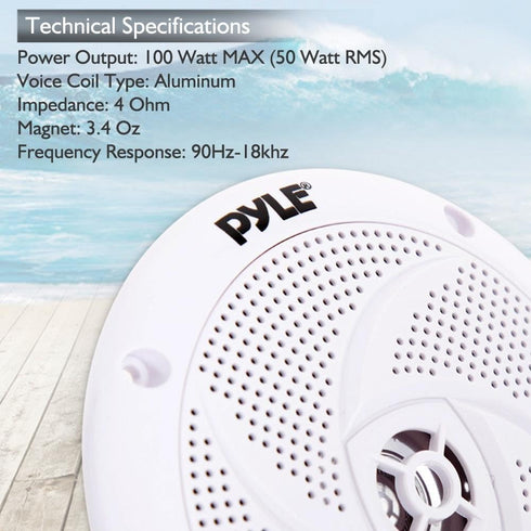 Pyle Marine Speakers - 4 Inch 2 Way Waterproof and Weather Resistant Outdoor Audio Stereo Sound System with 100 Watt Power and Low Profile Slim St...