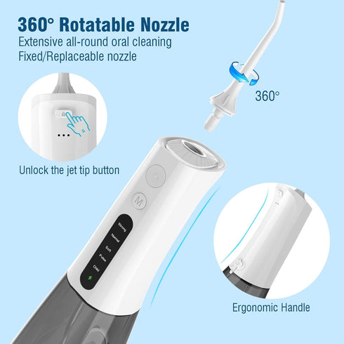 Water Dental Flosser Cordless for Teeth - QFBUDR 5 Modes Dental Oral Irrigator, Portable Rechargeable IPX7 Waterproof Water Teeth Cleaner Picks fo...
