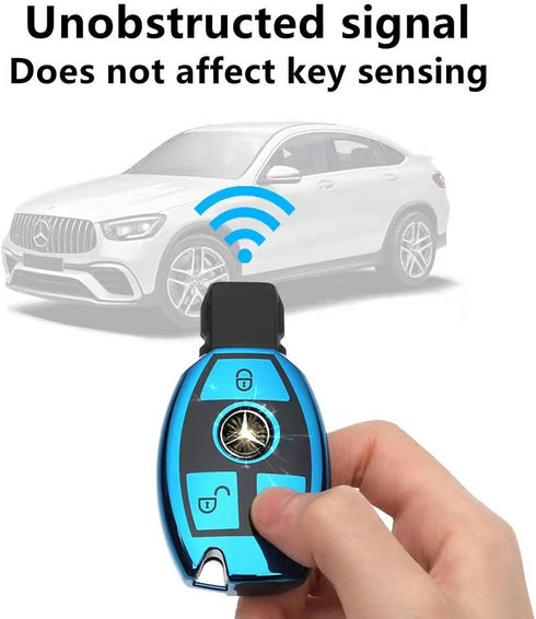Creativity Advanced soft TPU Key Cover Suitable For Mercedes benz CLS CLA CLK G GL R SLK AMG A B C CL S SL M ML class smart key (Silver Set + Pink...