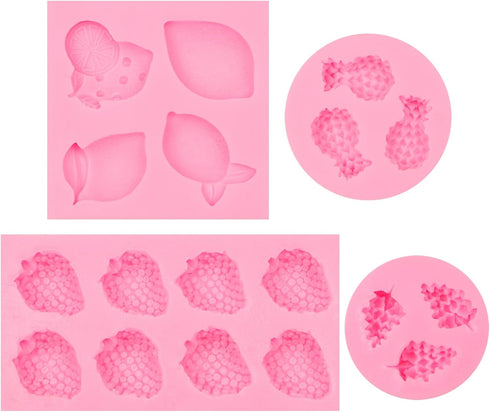 Silicone Fruit Snack Molds, 3D Strawberry Lemon Fondant Baking Molds, Mini Pineapple Grape Chocolate Molds for Cake Decoration Cupcake Topper Cook...