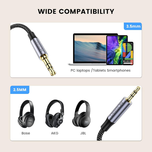 MOSWAG 2.5mm Male to 3.5mm Male Stereo Audio Cable Aux Cable,Replacement Male Stereo Jack Cable Headphone Audio Wire Compatible with QC 35 / QC35 ...