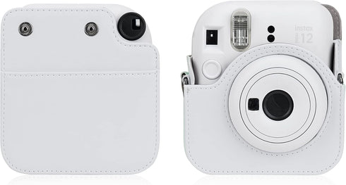 PU Leather Camera Case Compatible with Instax Mini 12 Instant Camera with Adjustable Strap and Pocket (White)...
