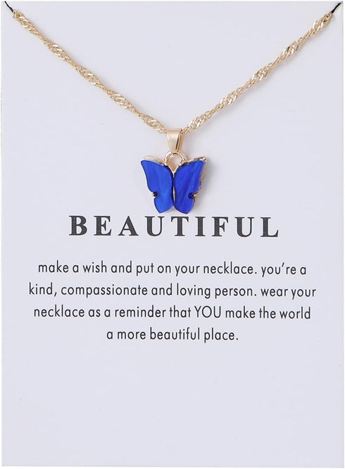 9Pcs Bohemian Butterfly Pendant Necklace Set,Dainty Adjustable Acrylic Colorful Insect Chain Necklace Minimalist Choker Necklace for Women Lover J...