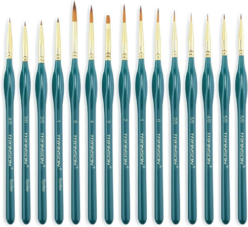Transon 15-Piece Fine Detail Miniature Painting Brush Set for Acrylics, Watercolors, Crafts, Rocks & Face Painting...