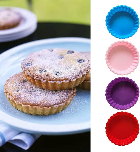 8 pcs Silicone Tart and Pie Molds, 4 Inch Fluted Mini Tart Mould Round Nonstick Quiche Pan Bakeware Mold for DIY Baking Pies/Tarts/Mousse Cakes/Sm...