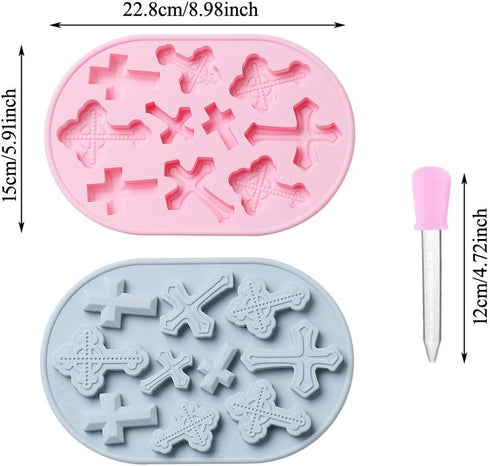 OURASHERO 2pcs Cross Shape Cake Fondant Mold Cake Decorations Cupcake Topper Silicone Clay Candy Chocolate Gum Paste Mold with Silicone Liquid Dro...