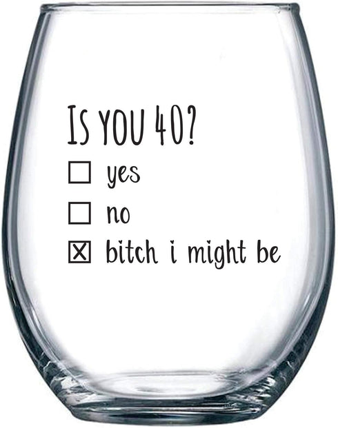 40th Birthday Gifts for Women and Men Wine Glass - Funny Is You 40 Gift Idea for Mom Dad Husband Wife – 40 Year Old Party Supplies Decorations for...