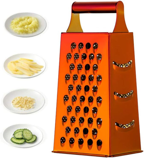 Large Stainless Steel 4 Sides Grater Slicer with Handle, Multifunctional Cutter Planing for Ginger, Garlic, Cucumbers, Carrots, Cheese, Potato, Er...