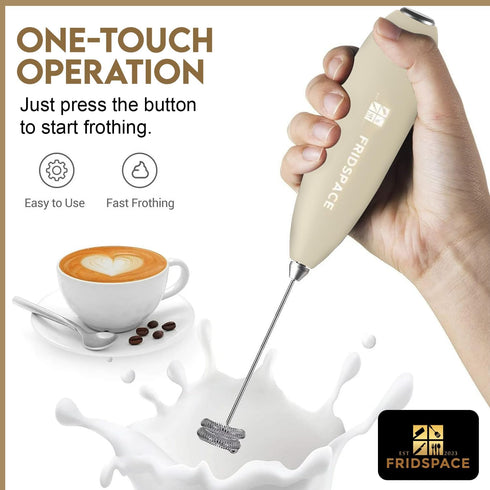 Handheld portable milk frother durable double whisk electric coffee machine, battery operated stainless steel milk mixer with stand, instant foam ...