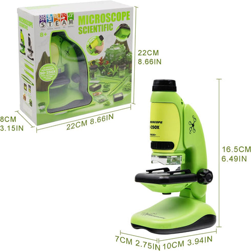 2 in 1 Microscope for Kids with Detachable Mini Pocket Microscope 50X-250X Slides Specimens & Colorful LED Light Experiments Educational Toys STEM...