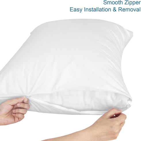 4 Pack Pillow Protector with Zipper Breathable & Noiseless 100% Waterproof Pillow Cases Standard Size 20''×26'' White Pillow Covers......