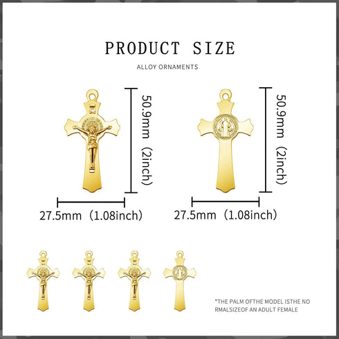 10Pcs Metal Saint Benedict Medals Cross Charm Rosary Center INRI Crucifix Pendant Beads DIY Catholic Jewelry Gifts Necklace Keychain for Men Women...