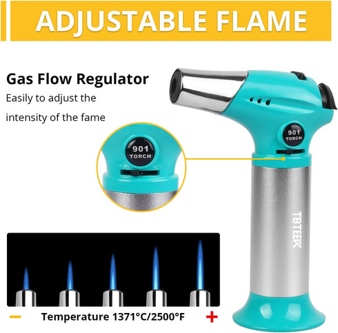 TBTEEK Butane Torch T901, Kitchen Torch Cooking Torch with Safety Lock & Adjustable Flame for Cooking, BBQ, Baking, Brulee, Creme, DIY Soldering(B...