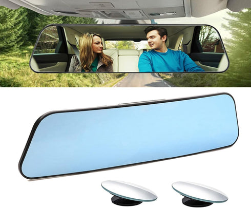 Kitbest Rear View Mirror, Universal Clip On Rearview Mirror, Wide Angle Mirror, Interior Rear View Mirror, Anti Glare Rearview Mirror, Blue Tint C...