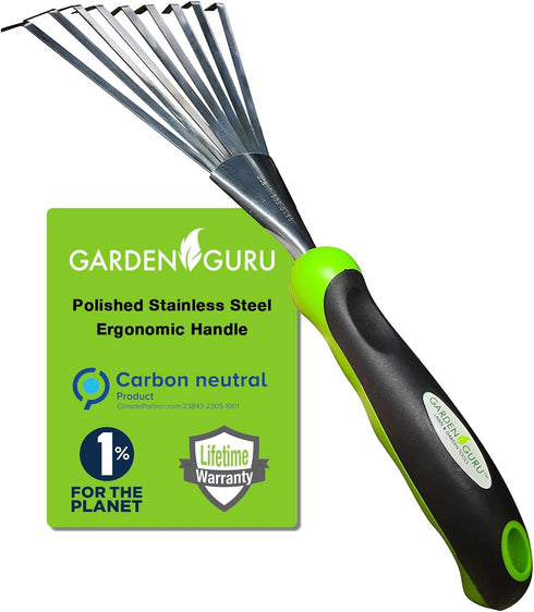 Garden Guru Stainless Steel Hand Rake Soil Tiller with Ergonomic Handle, Great for Gardening, Cultivating, Loosening Soil & Spreading Mulch...