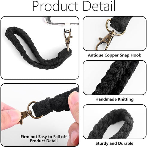TENOC Phone Lanyard, Universal Cell Phone Wrist Strap with Phone Tether Tabs, Boho Macrame Wristlet Bracelet Keychain, Black......