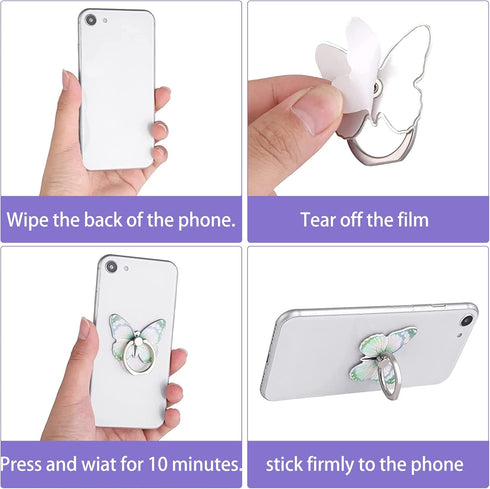 3PCS Phone Ring Grip, Cute Butterfly Phone Ring Stand Phone Hand Grip Holder 360°Rotation Finger Kickstand with Metal Knob Loop for All Smartphone...