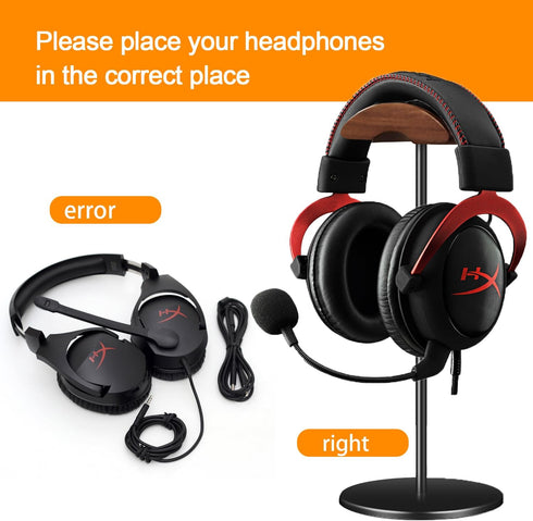 Headphone Stand Holder Headset Holder with Wood and Aluminum Desktop Headphone Stand Headset Stand for Desk with Solid Heavy Base Wood Headphones ...