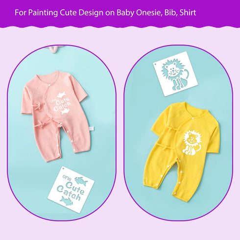 30 Pieces Baby Shower Stencils for Painting, 5 Inch Cute Onesie Stencil Reusable Mixed Phrase Painting Stencils, Small Animals Template for Painti...