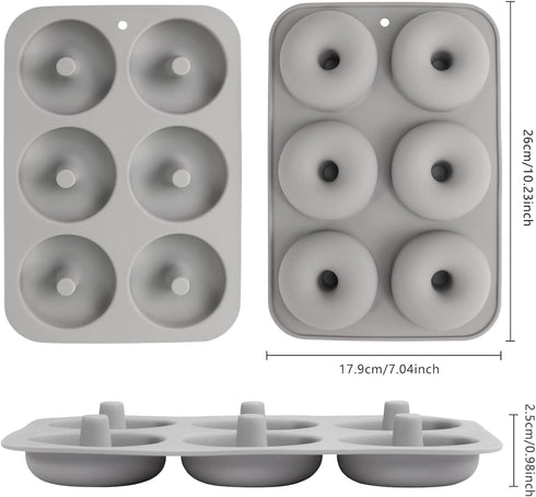 Silicone Donut Mold for 6 Doughnuts, Set of 2. Food Grade LFGB Silicone Bagels Baking Pan, Non-Stick, Dishwasher Safe, Heat Resistant and Microwav...
