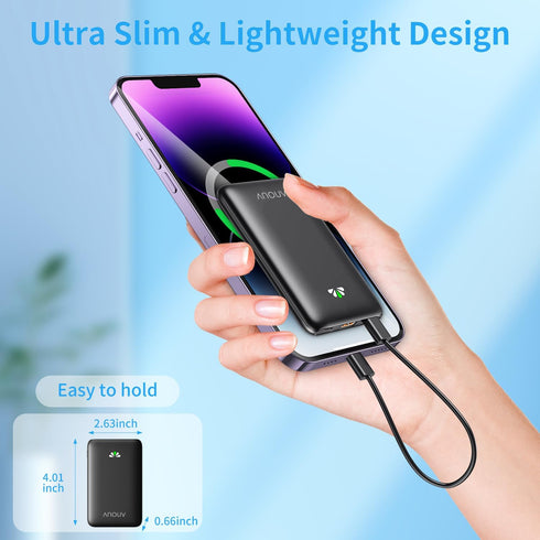 Portable Charger - Mini Power Bank 10000mAh, PD 22.5W Fast Charging Small External Battery Pack with PD 3.0 & QC 3.0, USB-C Ultra Slim Portable Ph...