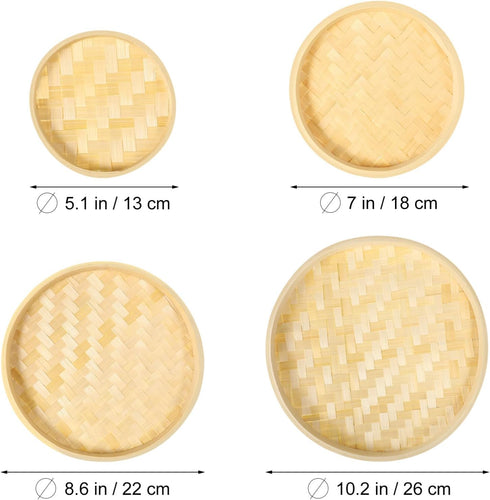 Luxshiny 4pcs Bamboo Weaving Basket Bamboo Woven Tray Mini Woven Bread Display Traybamboo Woven Storage Plate Drying Bamboo Basket for Drawing Cra...