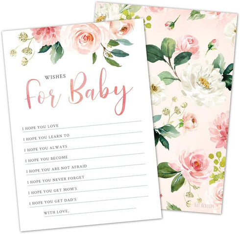 Hat Acrobat Set of 50 Wishes for Baby Cards for Baby Shower - Cute Floral Baby Shower Games - Blush Pink Baby Shower Wishes for Baby Advice Cards ...