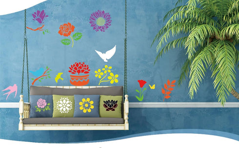 60 Reusable Flower Stencils for Painting on Wood and Canvas Sunflower Leaf Rose Bee Bird Stencil Small Craft Stencils 3x3 Inch Paint Stencils for ...